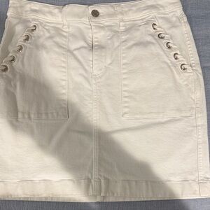 White House Black Market Off-White jean Mini Skirt with Grommet Detail